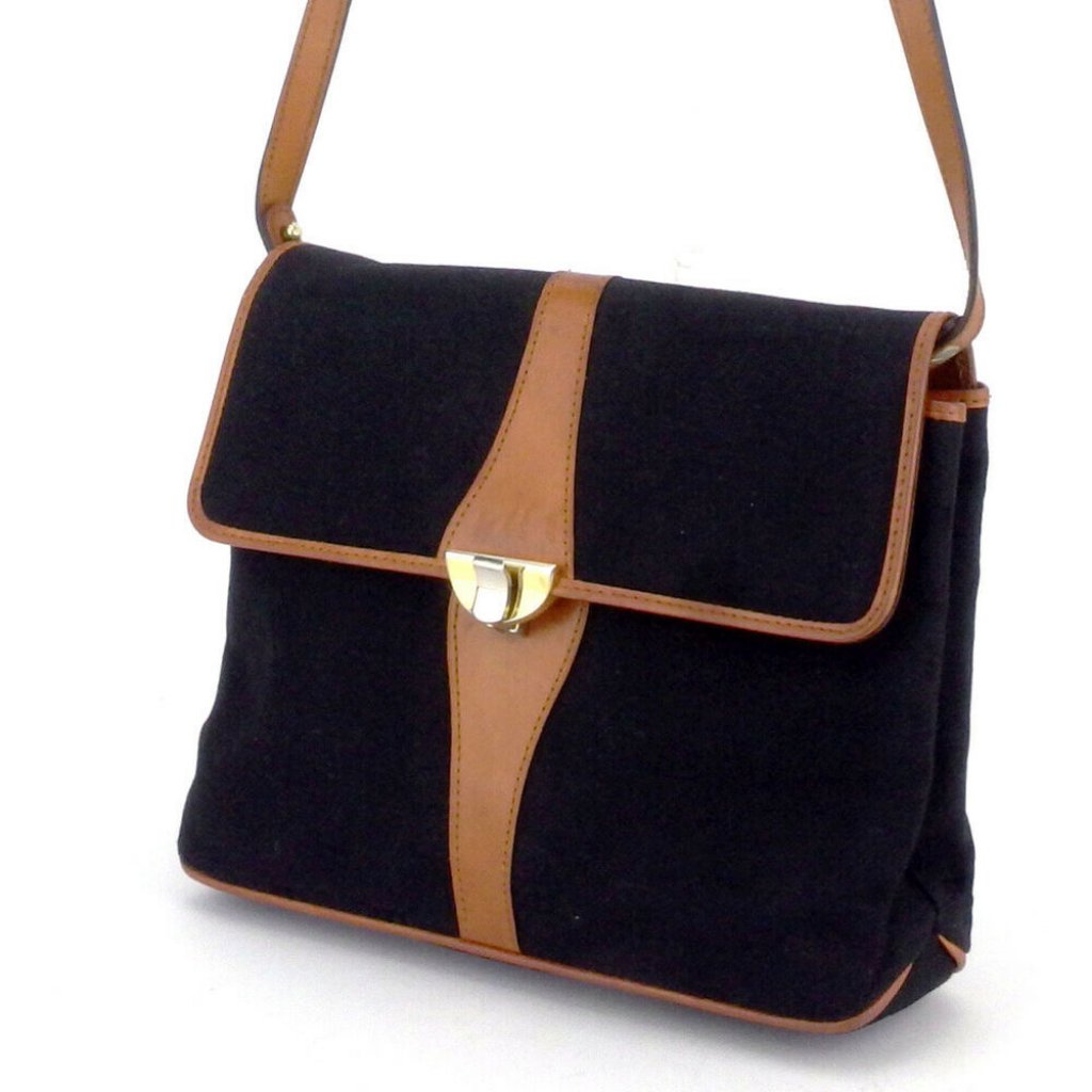Bally Shoulder Bag B Motif Pattern Canvas X Leather Used Auth F1535